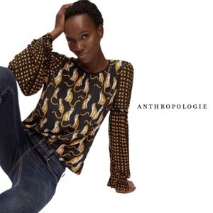 Anthropologie Bl-nk Brienz Leopard Bohemian Blouse Top - Size Small